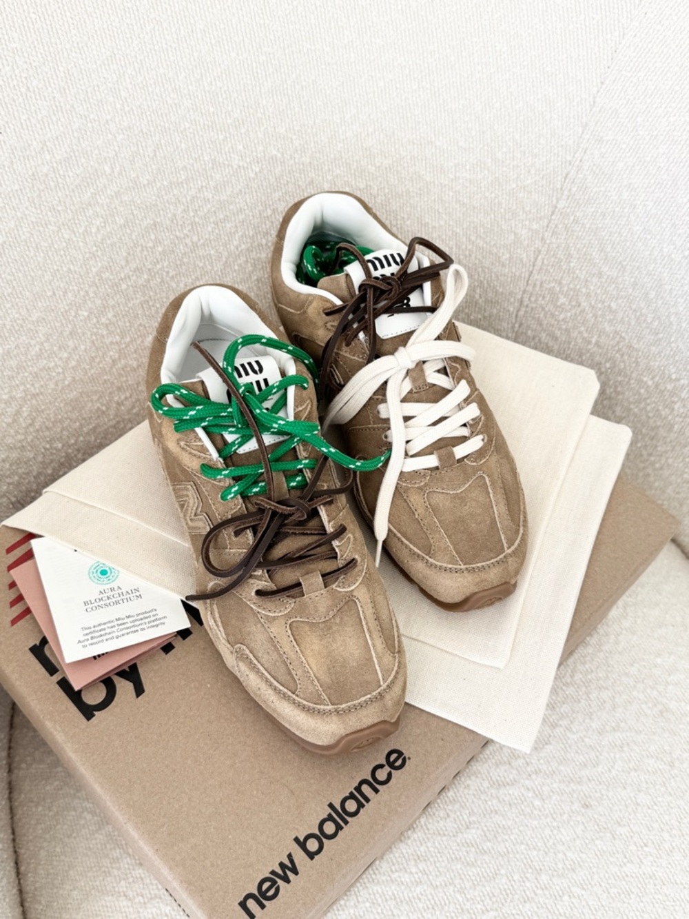 ✨NEW✨MIU MIU Women’s New Balance X Miu Miu 530 SL Suede Sneakers - Ecru / EU 38 - Picture 5 of 16